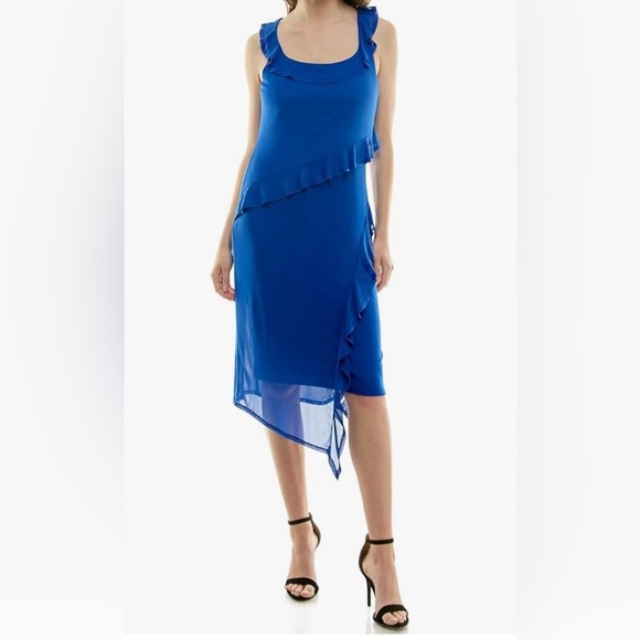 Harlow & Rose Womens Sleeveless Midi Dress with Ruffle Slit - Picture 3 of 8